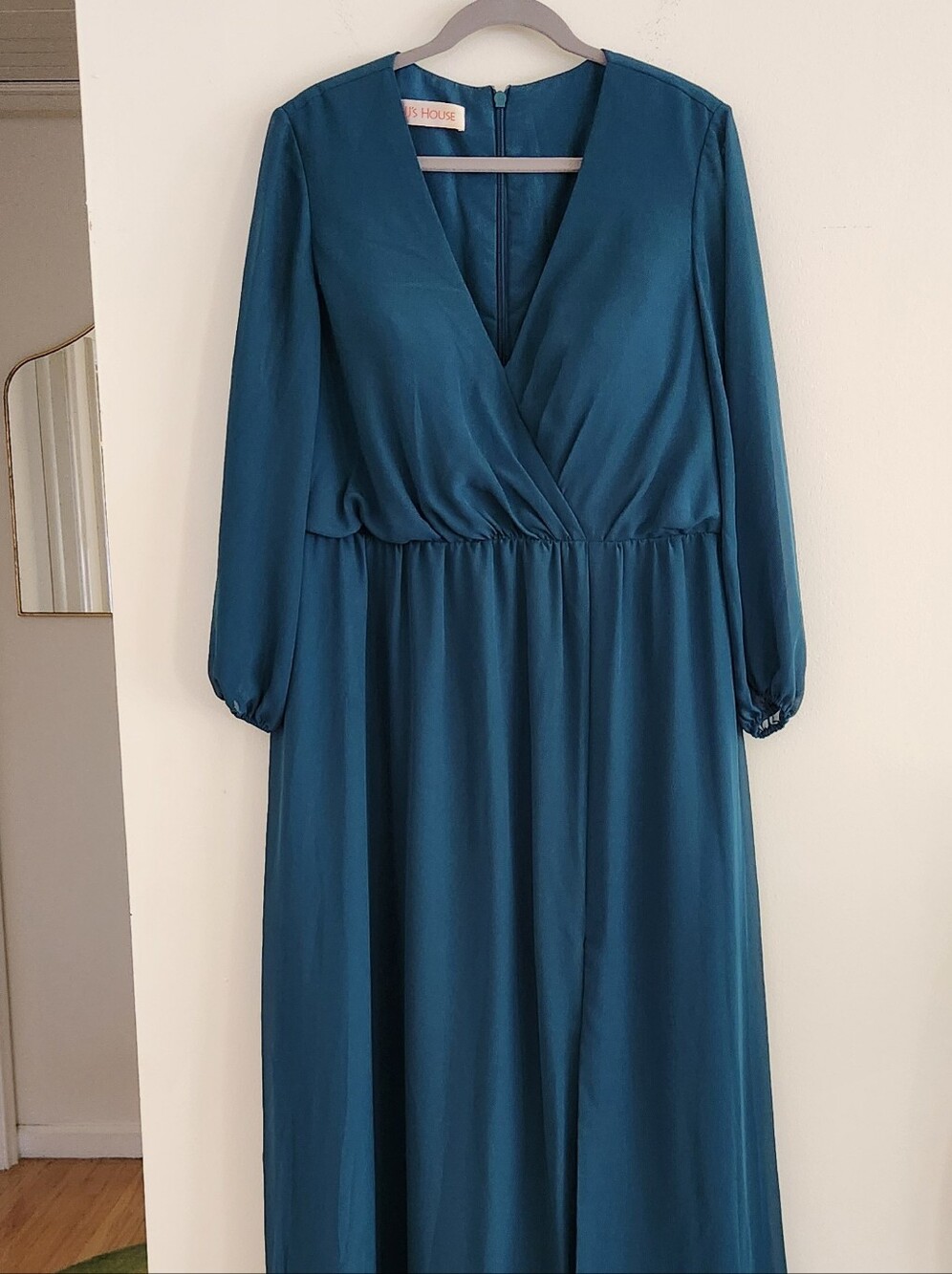 NWT JJ’s House Peacock Long Sleeve Chiffon Bridesmaid Dress US 16 No Sash